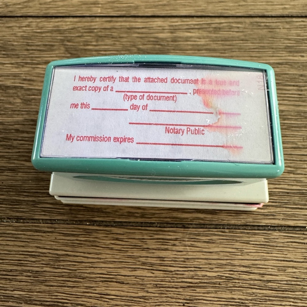 Green and White Notary Public Stamp
